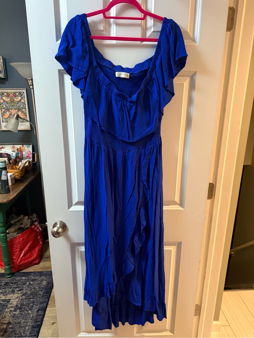 Women’s Royal Blue off the shoulder Dress with Smocked Waist
